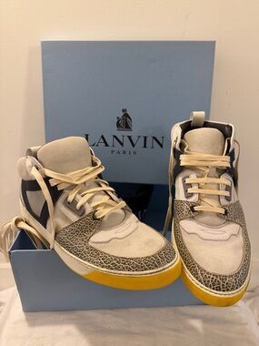 Lanvin Cream, Black & Yellow High-Top Sneakers size 12 men’s.